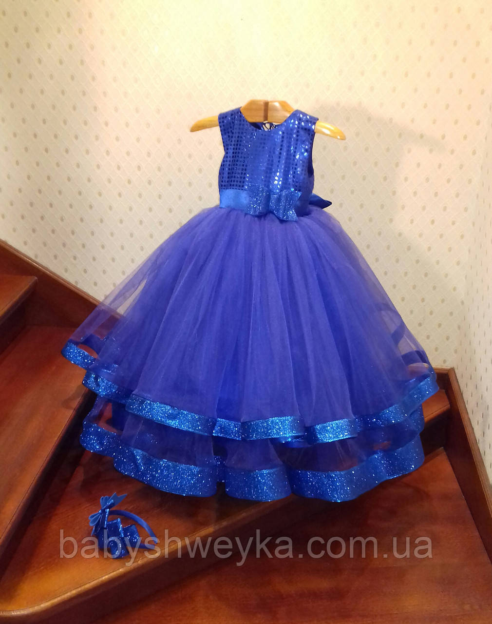 Купить Нарядное детское платье, синего цвета. Размер 30. На 4-5 лет. по ...