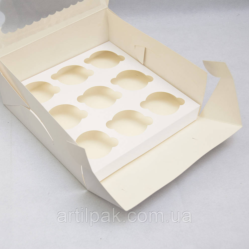 Коробка для капкейков, кексов и мафинов 9 штук Белая 250*250*100 с окном - фото 2 - id-p512728517