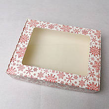 Коробка для пряників та печива з вікном Сніжинка червона 192*148*40