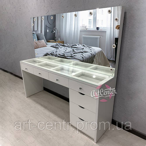 Купить Большой стол для визажиста с тумбой, витриной в столешнице и ...