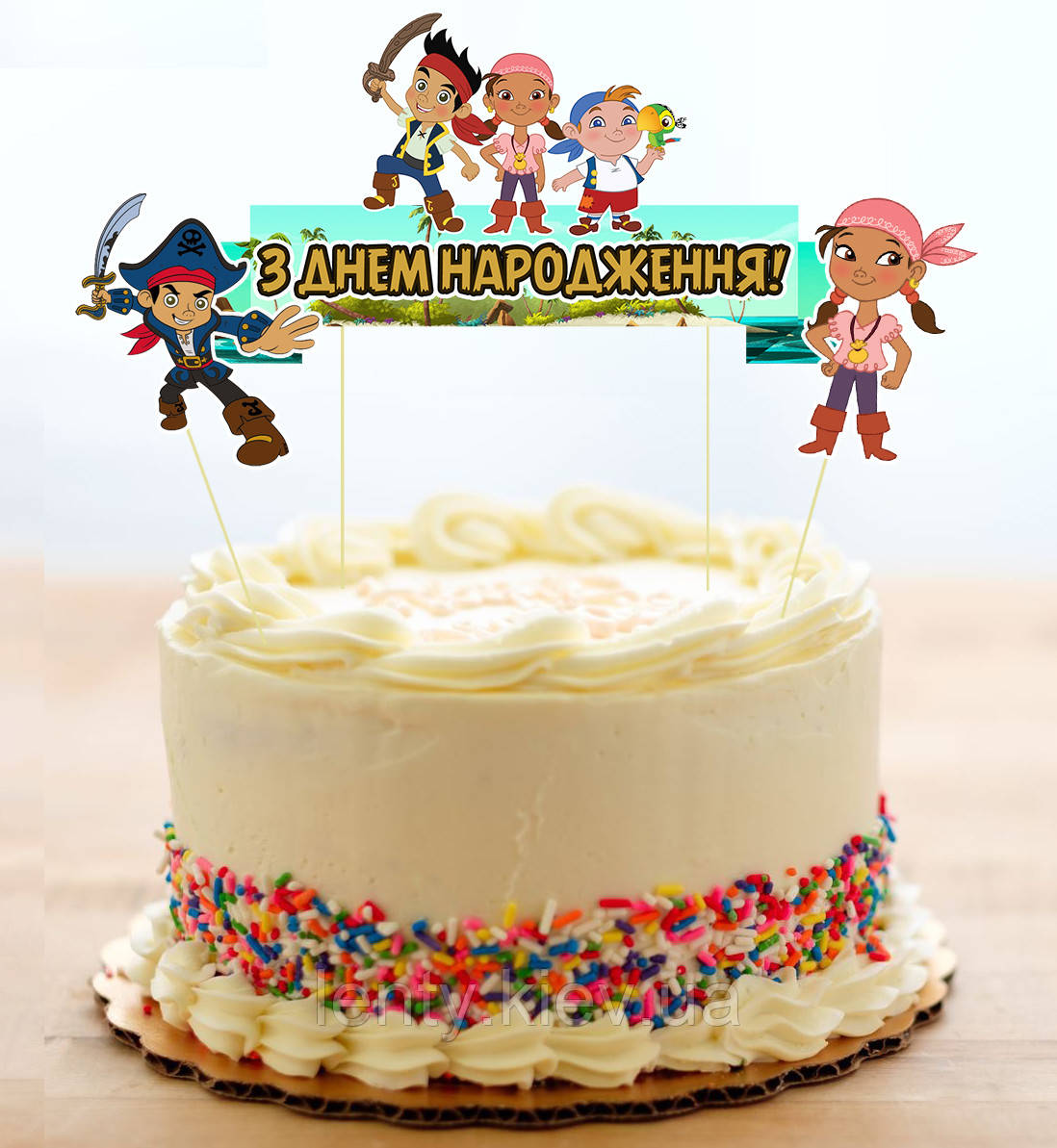 Набір Топперов "Джейк і Пірати Нетландії" в торт з флажком (КАРТОН)(Українською)