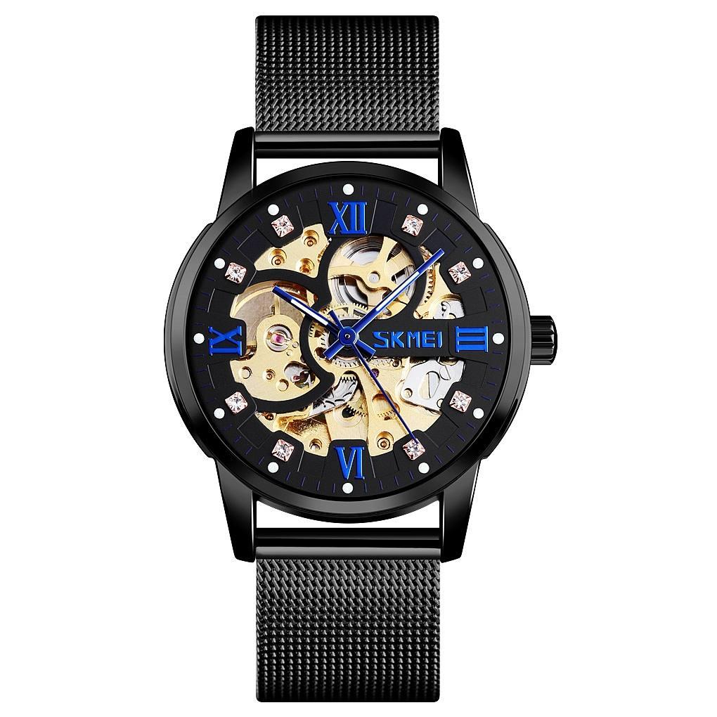 Skmei 9199 чорний чоловічий механічний годинник скелетон