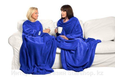 [ОПТ] Плед ковдра з довгими рукавами теплий Snuggie флісовий, плед-халат Snuggie синій