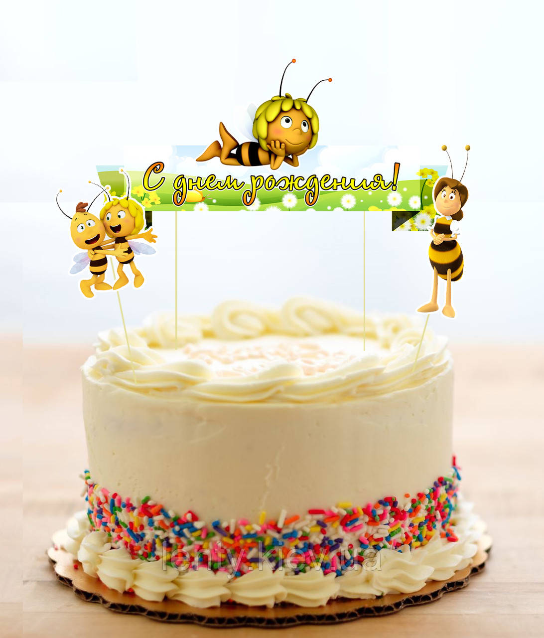 Набір Топперов "Бджілка Майя / Maya the Bee" в торт з флажком (КАРТОН)(Російською)