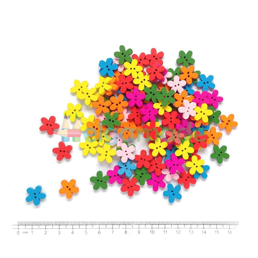 Гудзики дерев'яні КВІТИ, 15 мм, 100 шт, ОПТ
