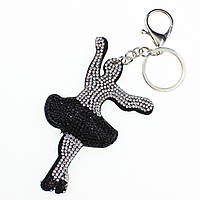 Брелок зі стразами срібний Балерина колір білий і чорний 10х6 см