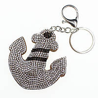 Брелок м'якого сріблястого кольору якір із білими та чорними кристалами розмір 7,5х5 см