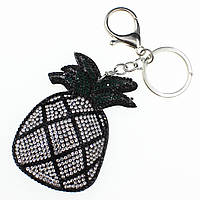 Брелок м'якого сріблястого кольору ананас із чорними білими та зеленими стразами розмір 8х5,5 см
