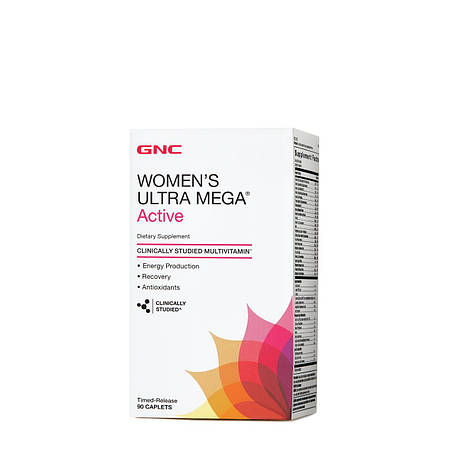 Мультивітаміни для жінок GNC Women's Ultra Mega Active 90 caplets, фото 1