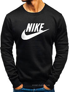 Утеплений чоловічий світшот Nike (Найк) чорний (ЗИМА) з начосом (велика емблема) толстовка лонгслив