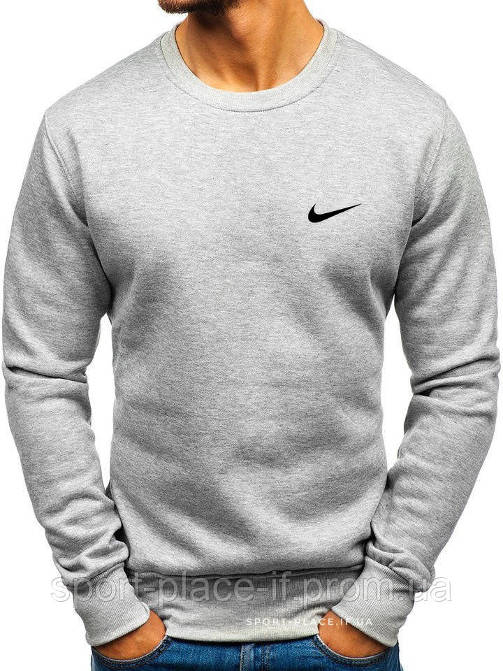 Чоловічий світшот Nike (Найк) світло-сірий (маленька емблема) толстовка лонгслів (чоловий світшот)
