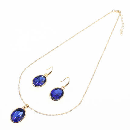 Комплект кольє та сережки жіночі довгі з кришталевим камінням колір синій 50 см, фото 1