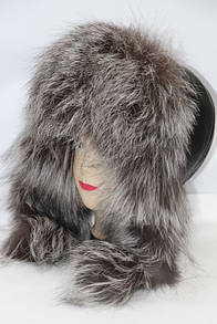 Женская шапка ушанка из меха лисицы чернобурки