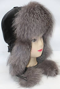 Меховая женская шапка ушанка из лисицы чернобурки