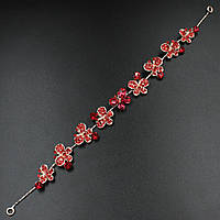 Гілочка в зачіску для волосся металева золотиста з червоними стразами з квіточками 28 см із двома неведимками