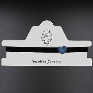 Чокер на шию оксамитовий широкий чорного кольору із синім серцем довжина 30 см