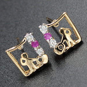 Серёжки женские золотистого цвета Xuping Jewelry медицинское золото человек с белыми и розовыми фианитами 24K