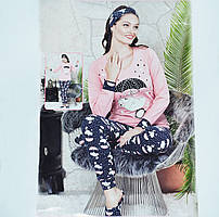 Розмір XL (50). Жіноча піжама, комплект 4 в 1, кофта, штани, капці, пов'язка, одяг для дому, Туреччина