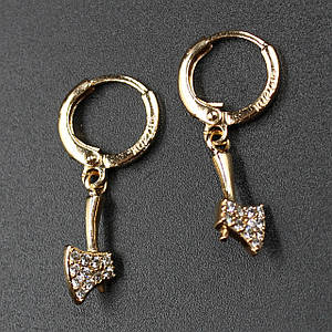 Серёжки женские золотистого цвета Xuping Jewelry застёжка-кольцо с подвеской топорик 24K
