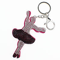 Брелок зі стразами срібний Балерина колір рожевий і чорний 10х6 см
