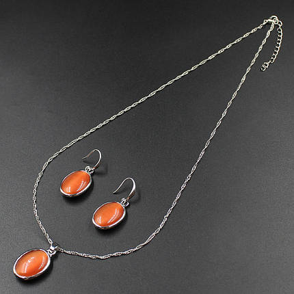 Комплект кольє та сережки жіночий довгі з кришталевим камінням колір жовтогарячий 50 см, фото 1