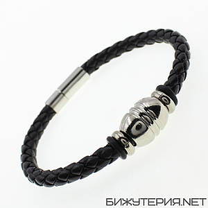 Чоловічий браслет чорний плетений екорежим сталева срібляста вставка Stainless Steel довжина 22 см ширина 13 мм