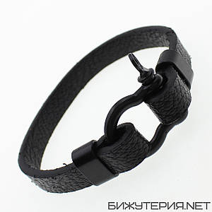 Чоловічий браслет чорний з елементами Stainless Steel екошкіра сріблястий карабін довжина 21 см ширина 1 см