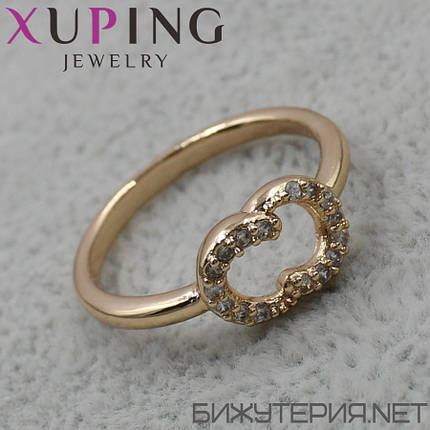 Кольцо тонкое золотистого цвета Xuping с кристаллами медицинское золото 18K, фото 1