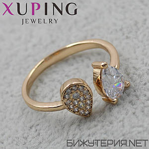 Колечко золотисте тонке незамкнутие Xuping Jewelry крапелька з кришталевим каменем медичне золото 18K