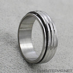 Кільце сріблясте з ювелірної медичної сталі від Stainless Steel марка 316 L ширина 7 мм