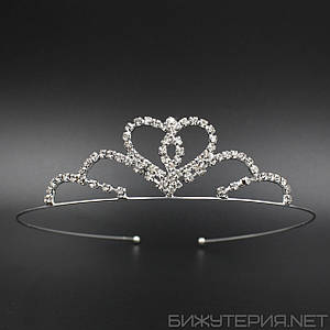 Діадема корона срібляста для дівчаток маленька на металевому тонкому обідку зі стразами висота 3 см