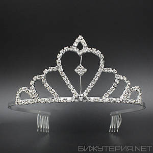 Корона діадема висота 5.5 см на металевій основі з гребінцями сріблястого кольору з кристалами