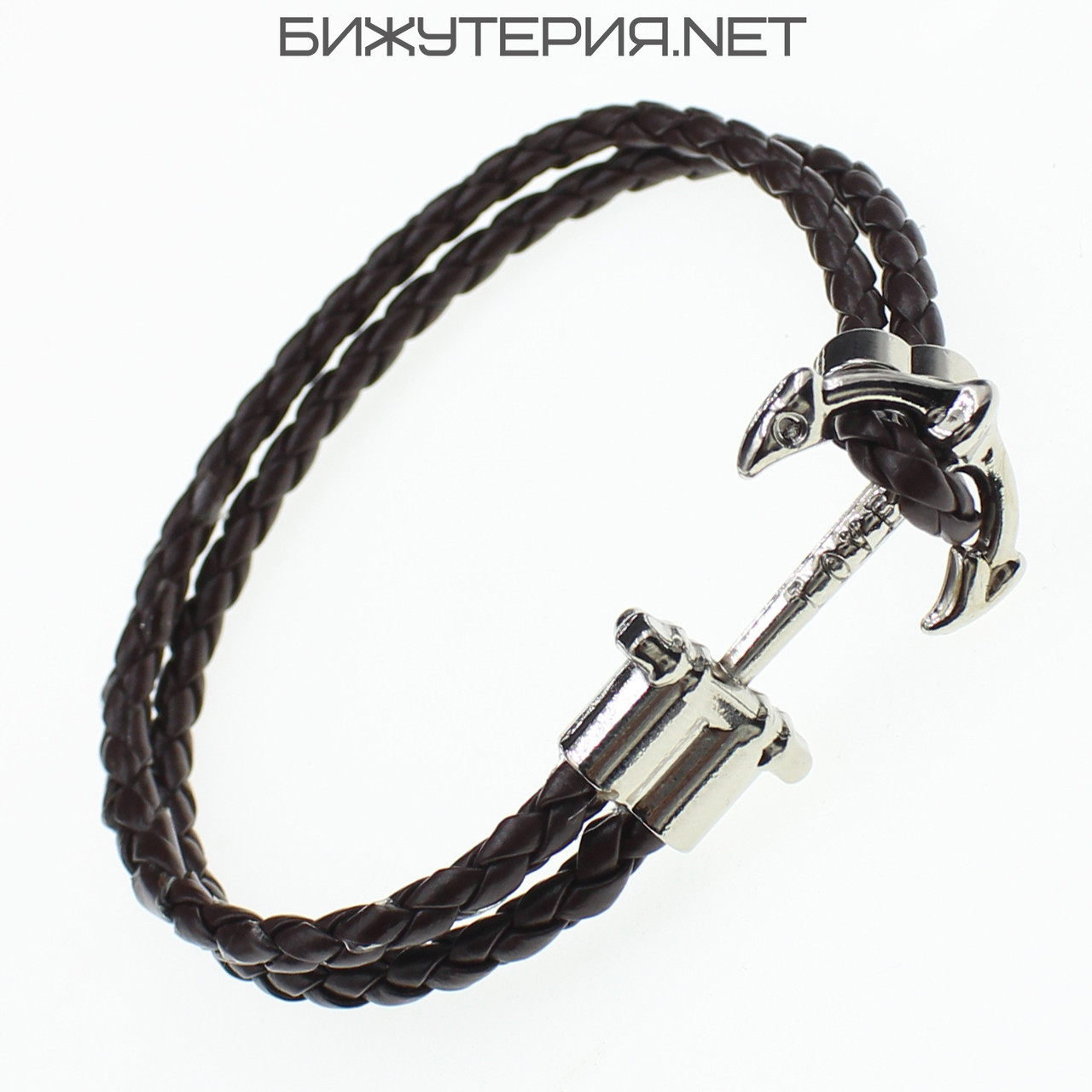 Чоловічий браслет чорний плетений екоребристий двошаровий якір Stainless Steel довжина 22 см ширина 13 мм