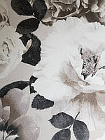 Обои флизелиновые Khroma Kent KEN005 цветы белые серые черные листья на светло сером фоне
