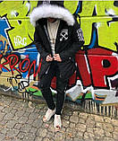 Парка чоловіча демісезонна з капюшоном Off White чорний, фото 2