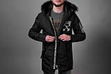 Парка чоловіча демісезонна з капюшоном Off White чорний, фото 4
