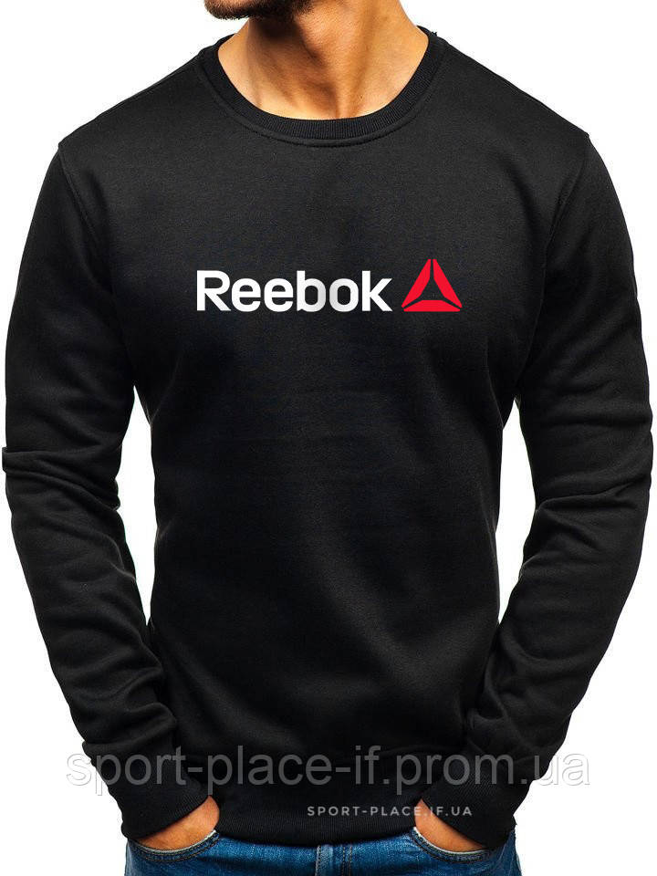 Чоловічий світшот Reebok (Рібок) чорний (велика емблема) толстовка лонгслів (чоловий світкшот)