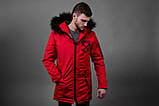 Парка чоловіча демісезонна з капюшоном Off White червона, фото 5