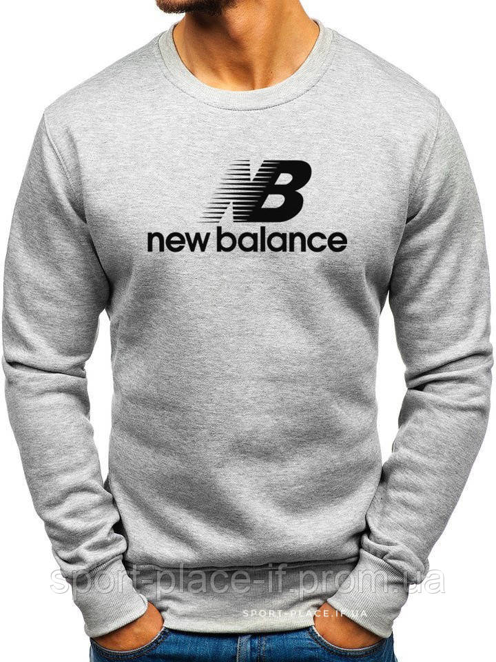 Утеплений чоловічий світшот New Balance (819 Беланс) Зима світло-сірий із начосом толстовка лонгслів