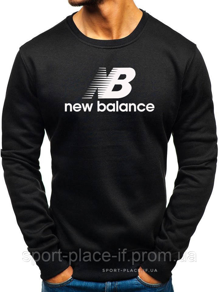 Утеплений чоловічий світшот New Balance (Нью Беланс) чорний (ЗИМА) з начосом толстовка лонгслив