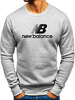 Мужской свитшот New Balance (Нью Беланс) светло серый (большая эмблема) толстовка лонгслив (чоловічий світшот)