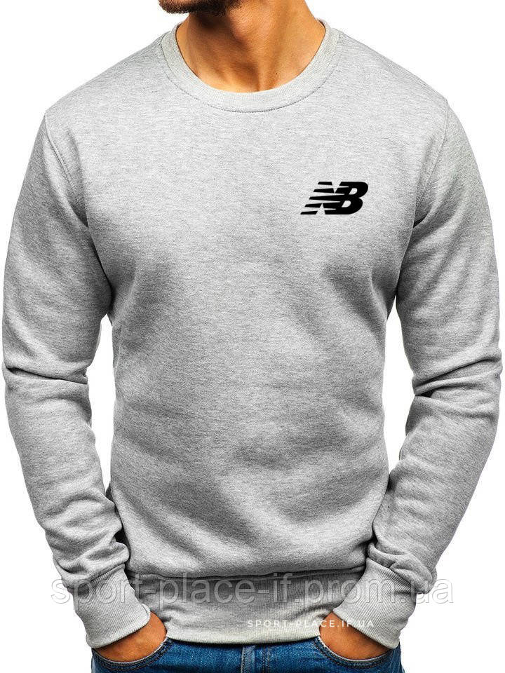 Чоловічий світшот New Balance (Нью Беланс) світло-сірий (маленьке лого) толстовка лонгслів (чоловий світшот)