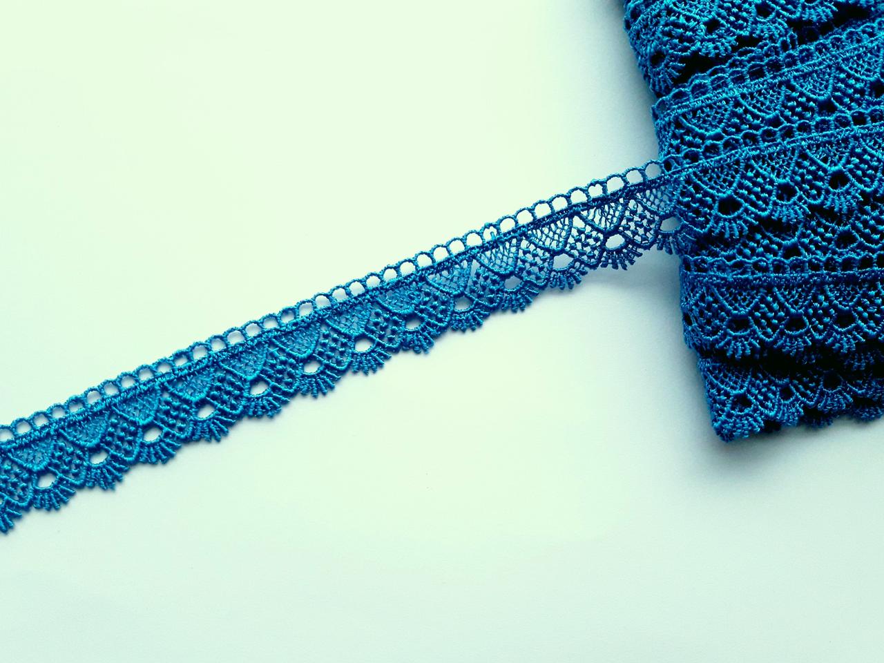 Мереживо кружево макраме на метраж вузьке 20 мм. Синьо-бірюзове. Ціна за 1 метр.