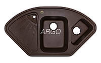 Угловая гранитная мойка для кухни с двумя чашами Argo Trapezio Brown 1060*575*190 (коричневая)