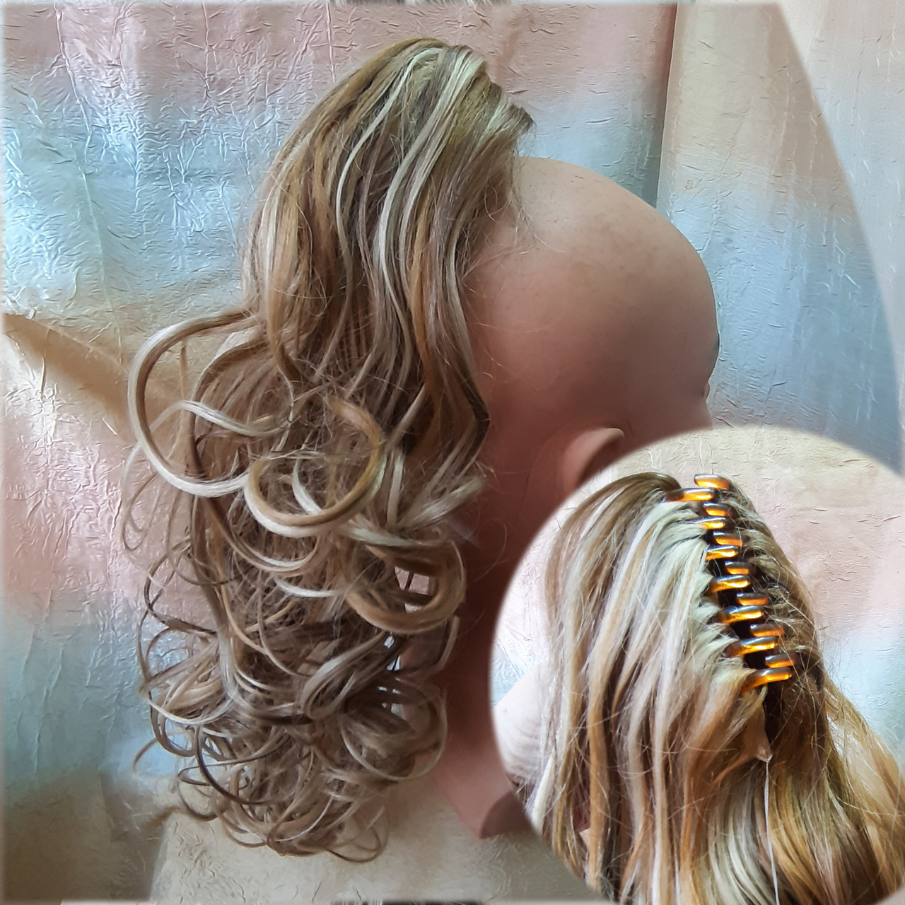 Хвост на крабе спиральный гель русый микс 6350-RH12, фото 1