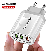 Мережевий зарядний пристрій для швидкого заряджання 3 port USB QC3.0 зарядний блок зарядний блочок для смартфона JW