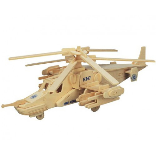 3D Дерев'яний Конструктор. Модель Вертоліт КА -50 Чорна Акула