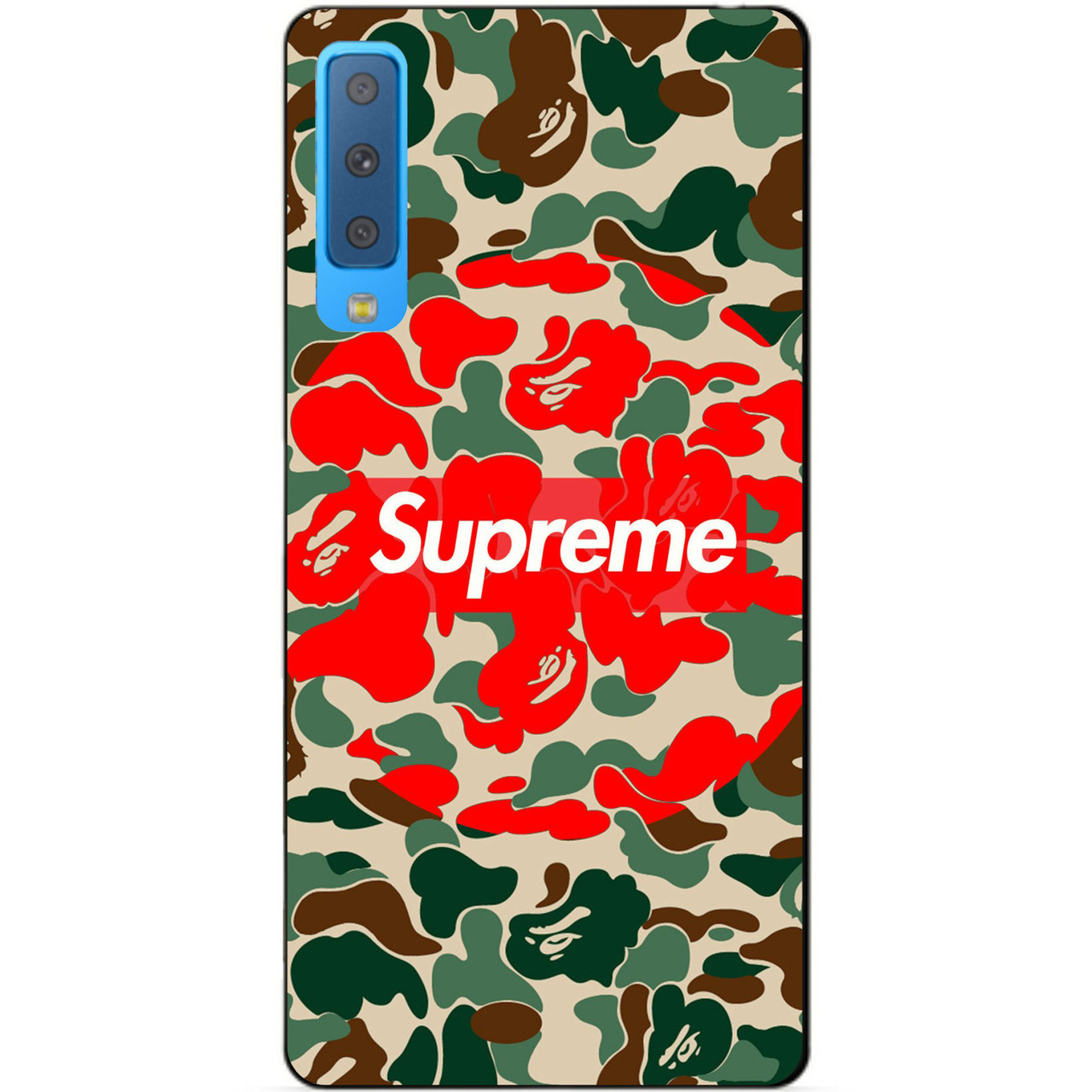 Силіконовий бампер чохол для Samsung A7 2018 Galaxy A750 з малюнком Supreme хакі
