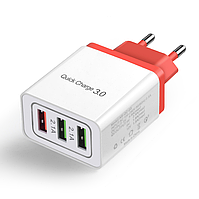 Мережевий зарядний пристрій 3 USB порту QC3.0, швидка зарядка для телефону, зарядний блок 8K-1