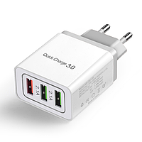 Мережевий зарядний пристрій 3 USB порту QC3.0, швидка зарядка для телефону, зарядний блок 8K-2